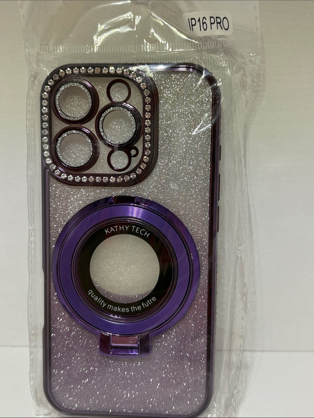 Source Unknown Purple Glitter iPhone 16 Pro Case with Ring Holder